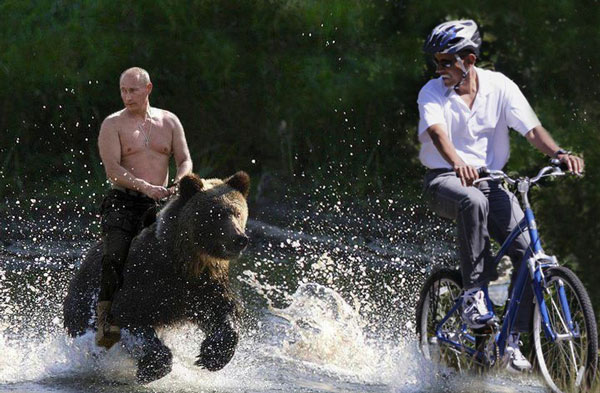 Putin Chases Biking Obama on a Bear